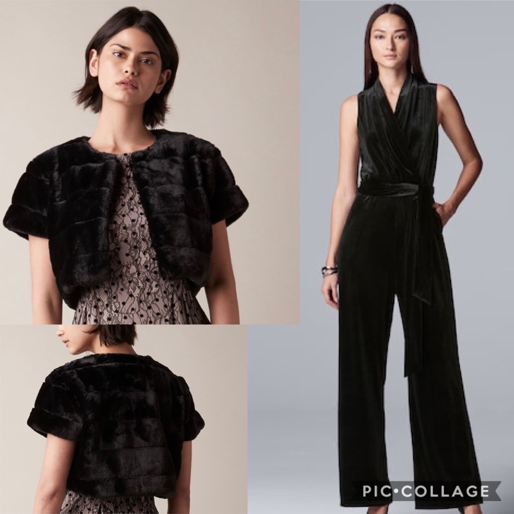 Velvet Jumpsuit and Faux Fur Half Vest